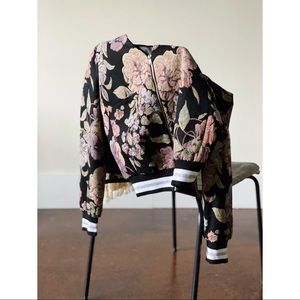 ASOS Floral Textile Bomber Jacket Black Multi Sz 8